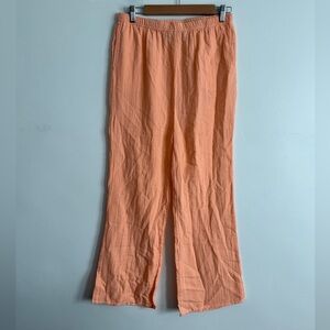 Kerri Rosenthal Peach Cotton Button Down Shirt and Pant“Loved” Embroidery Size M